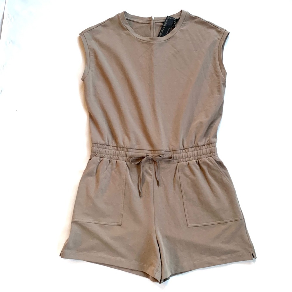 Banana Republic Taupe Sleeveless Drawstring Romper